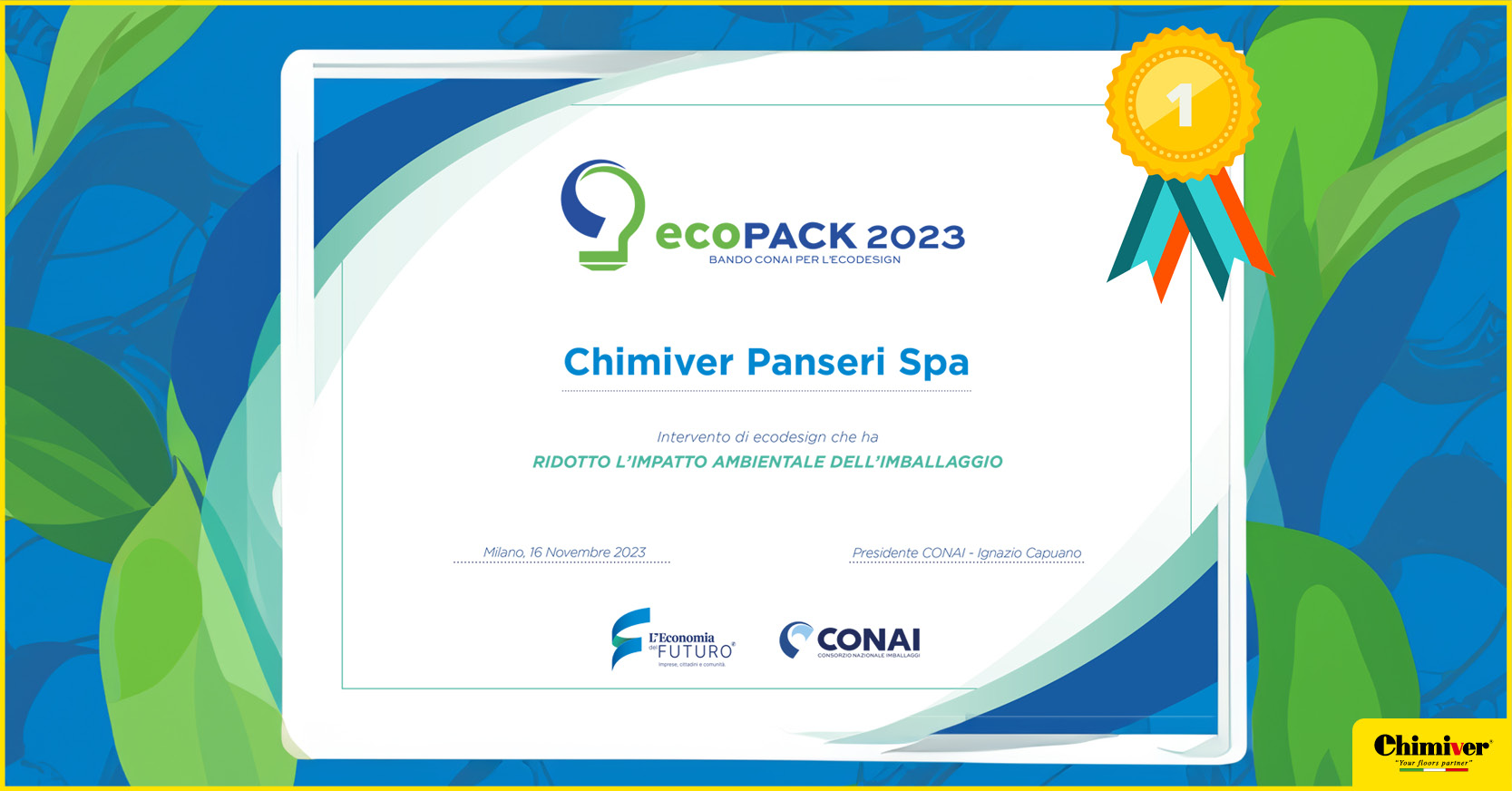 Chimiver is among the winners of the CONAI Eco-Desing award!