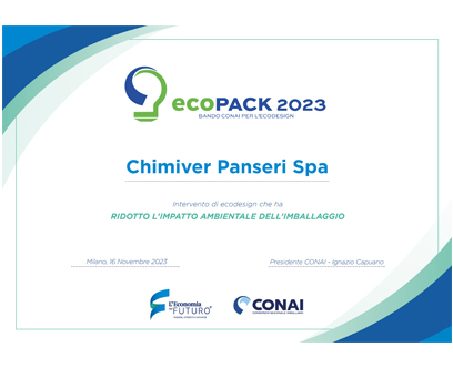 Chimiver-Vincitore-Bando-Conai-per-L’ecodesign-EcoPack-2023-Sostenibilità-Imballi-Riciclati-Economia-Circolare-Attestato