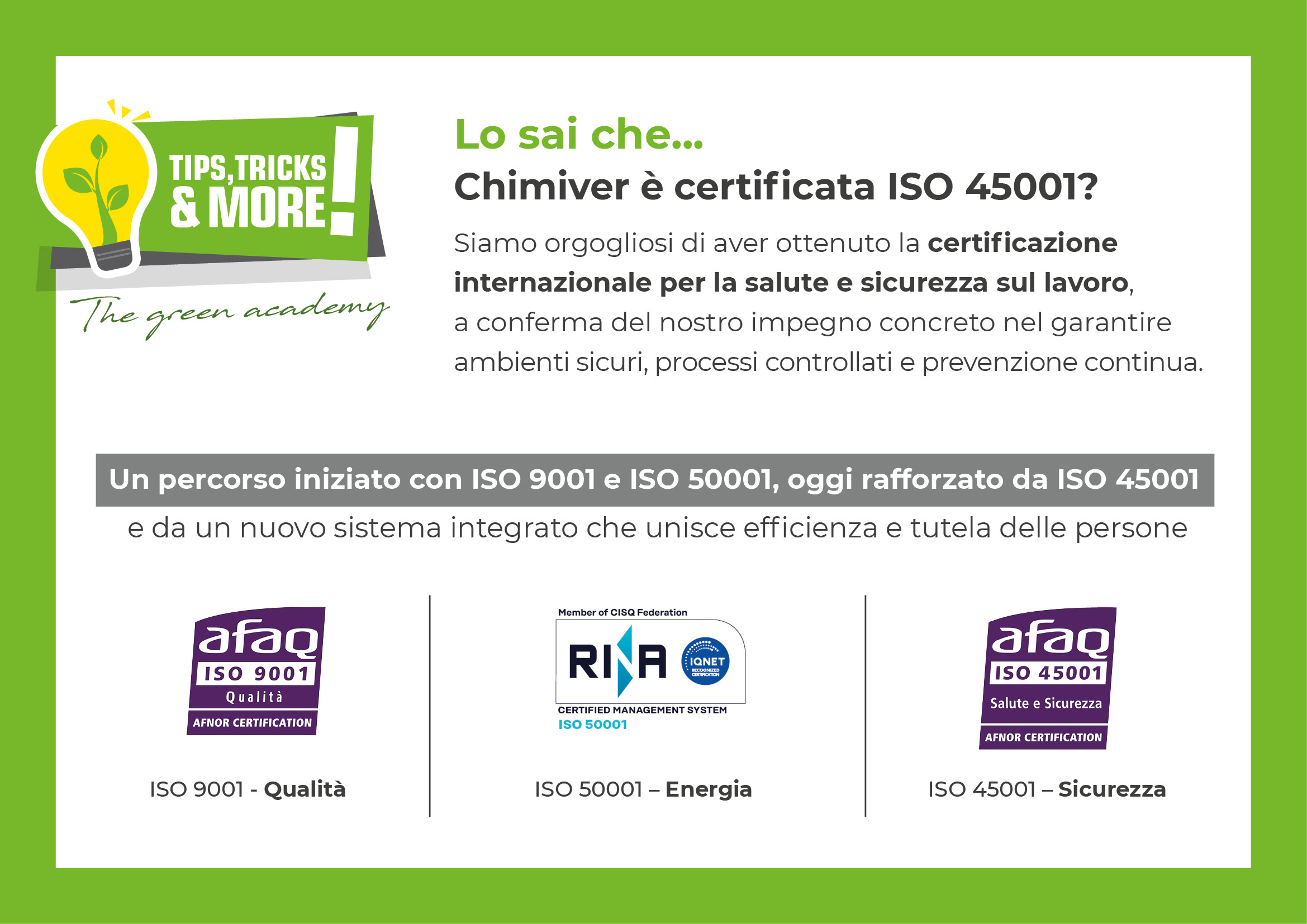 Chimiver ottiene la certificazione ISO 45001: sicurezza e tutela sul lavoro