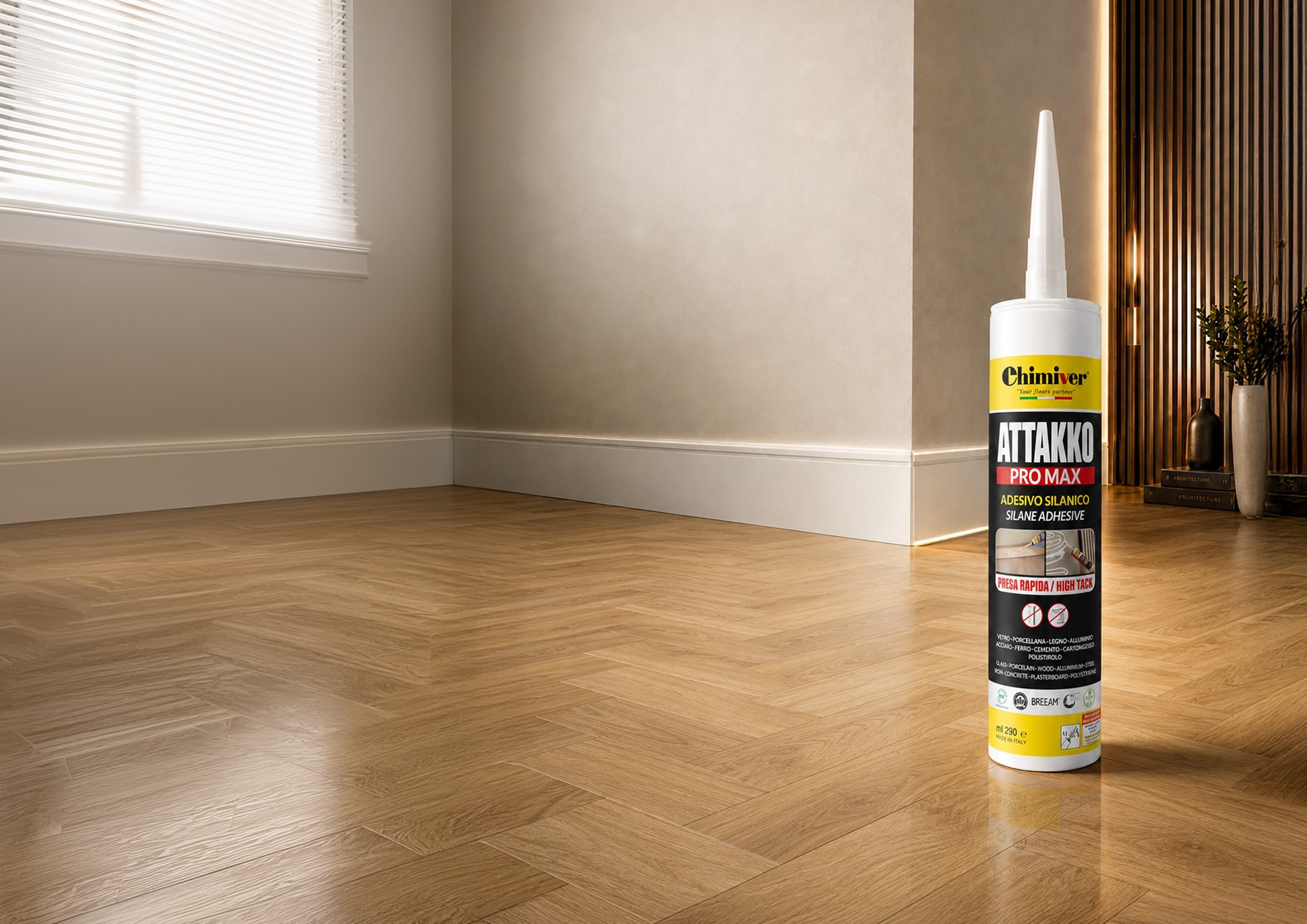ATTAKKO PRO MAX: adesivo a presa rapida per battiscopa e profili decorativi